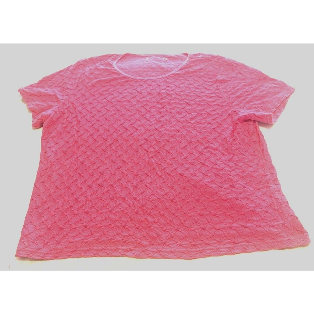 Vtg Pink Puckered Crinkle Knit Top | Travel Friendly Waffle Texture Tee | L